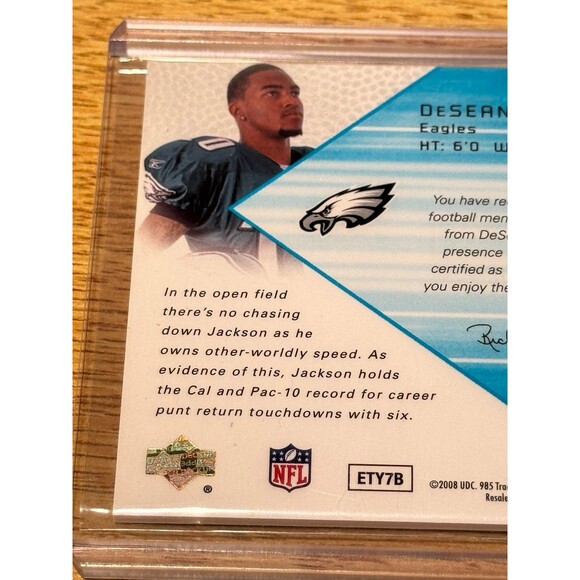 2008 SPx Desean Jackson Triple Jersey Auto Autograph Rookie RC /325 Card #183 - Picture 6 of 7